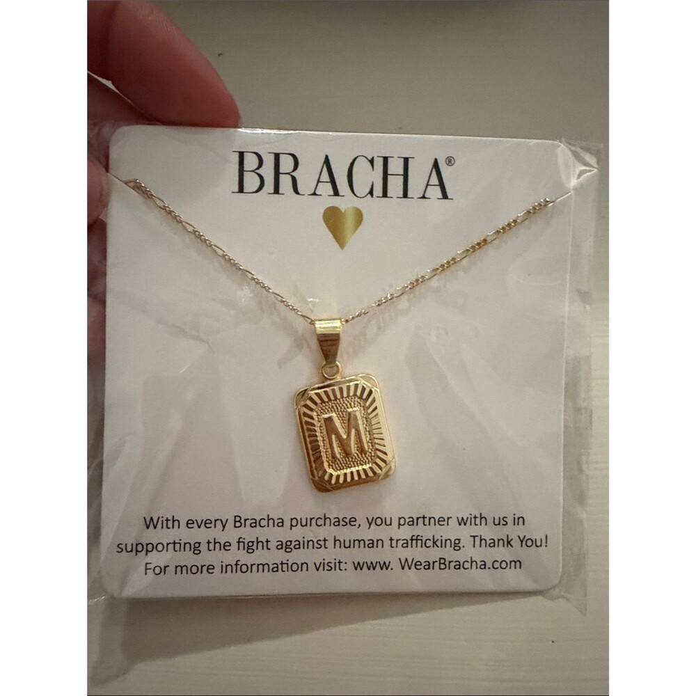 Bracha Gold-Tone 'M' Initial Rectangular Pendant Necklace
